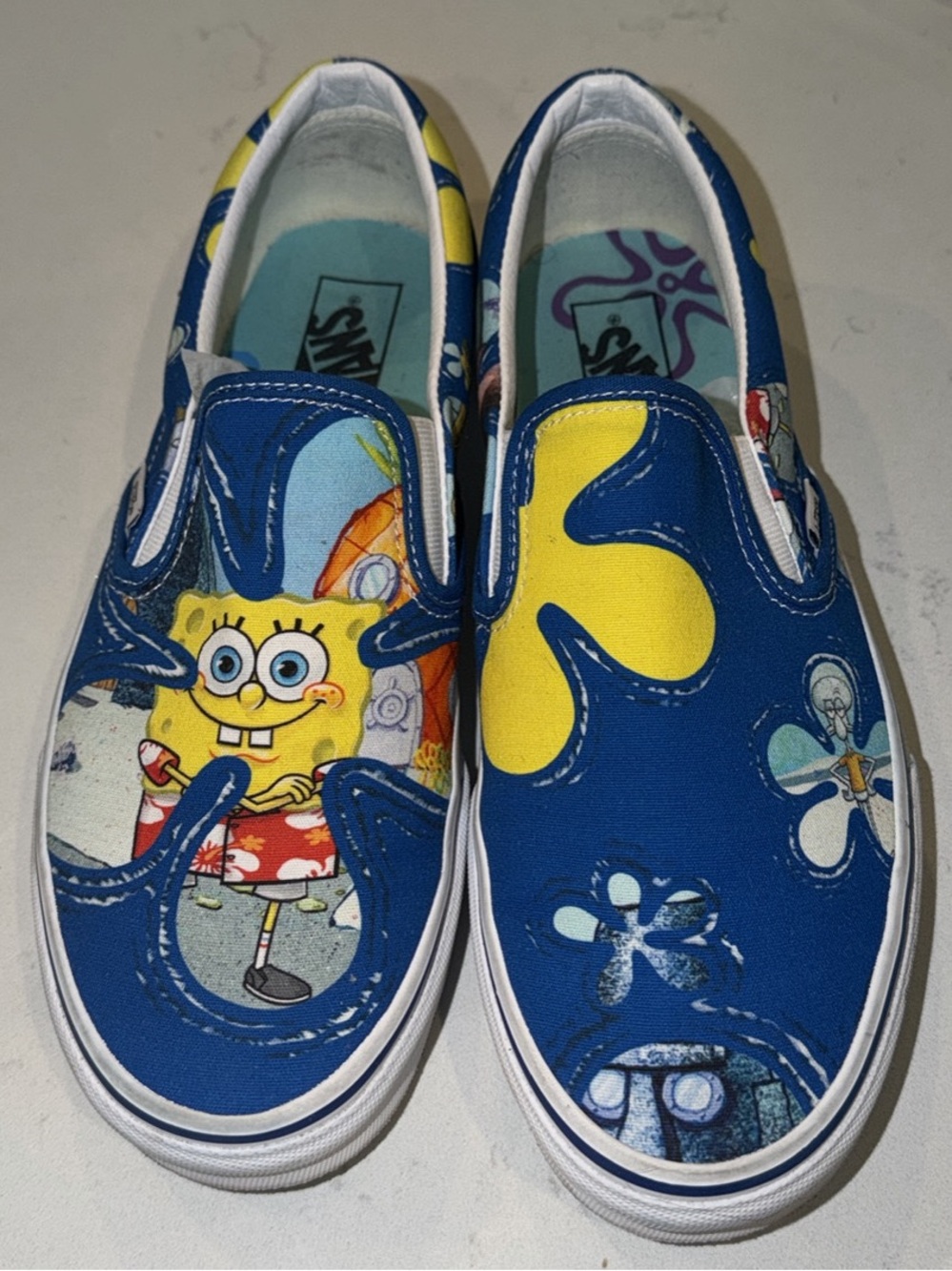 Vans x SpongeBob Blue and Yellow Slip-On Sneakers
